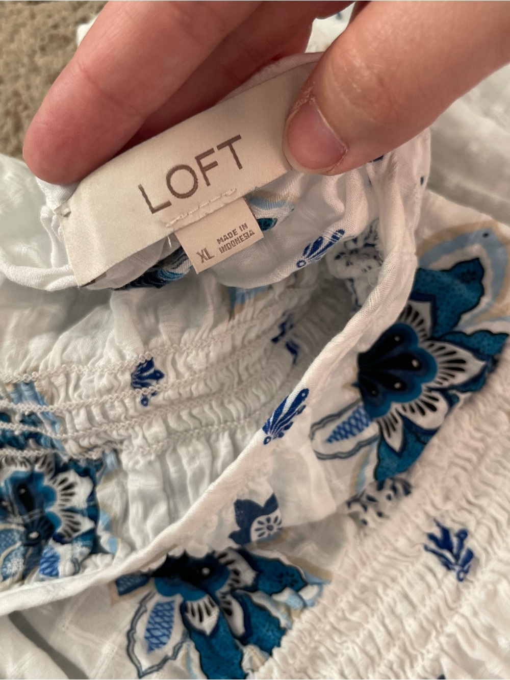 LOFT Lightweight Paisley Plaid Short Sleeve Smocked Peplum Top | Size XL - Picture 7 of 8